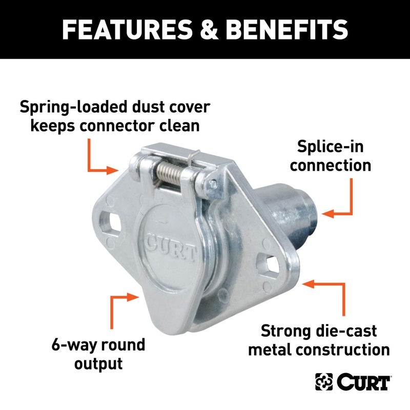 CURT 58090 Vehicle-Side 6-Pin Round Trailer Wiring Harness Socket - Image 3